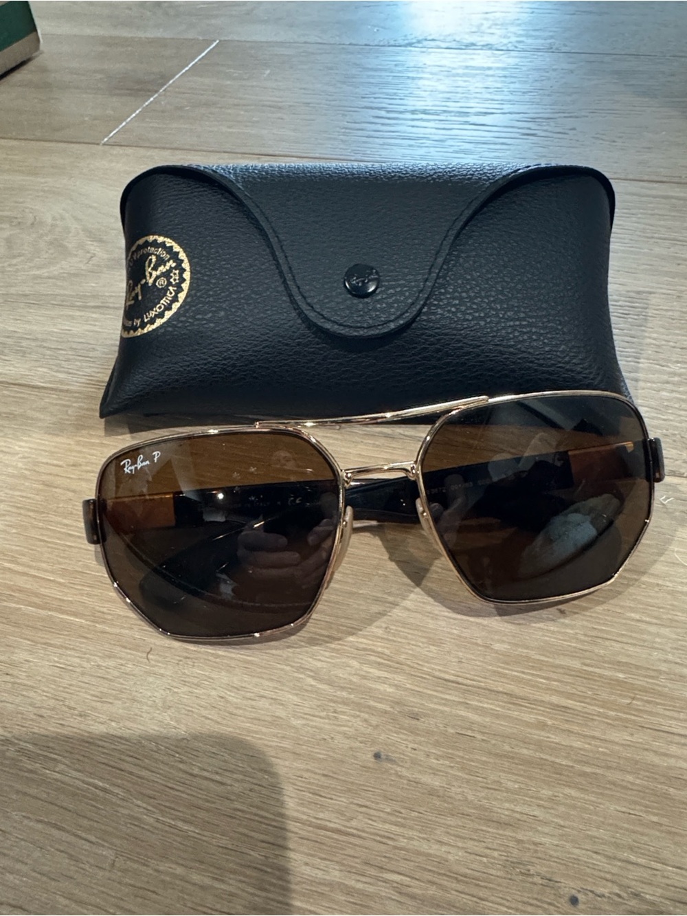 Ray-Ban Polarized Brown Lens Sunglasses with Gold Frame